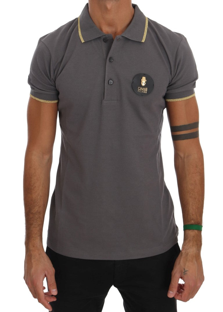 Elegant Grey Cotton Polo Shirt - GLAMHUB BOUTIQUE 