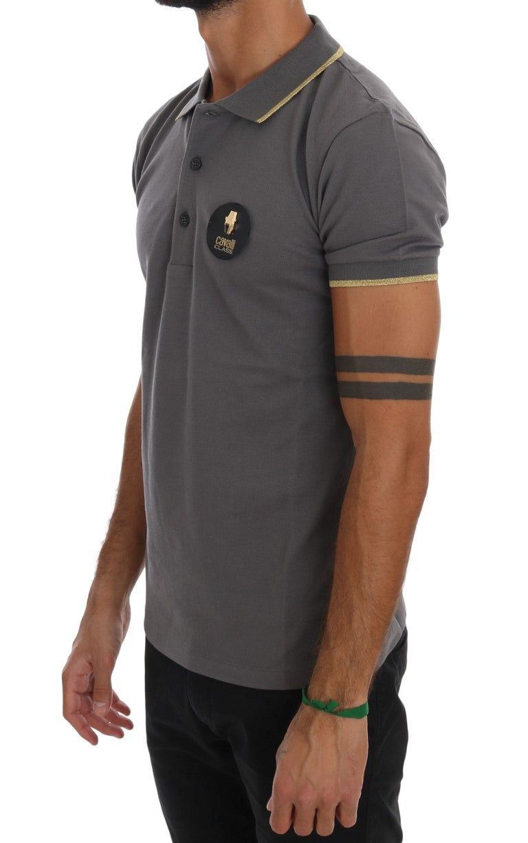 Elegant Grey Cotton Polo Shirt - GLAMHUB BOUTIQUE 