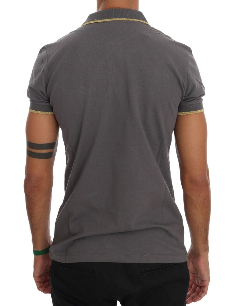 Elegant Grey Cotton Polo Shirt - GLAMHUB BOUTIQUE 