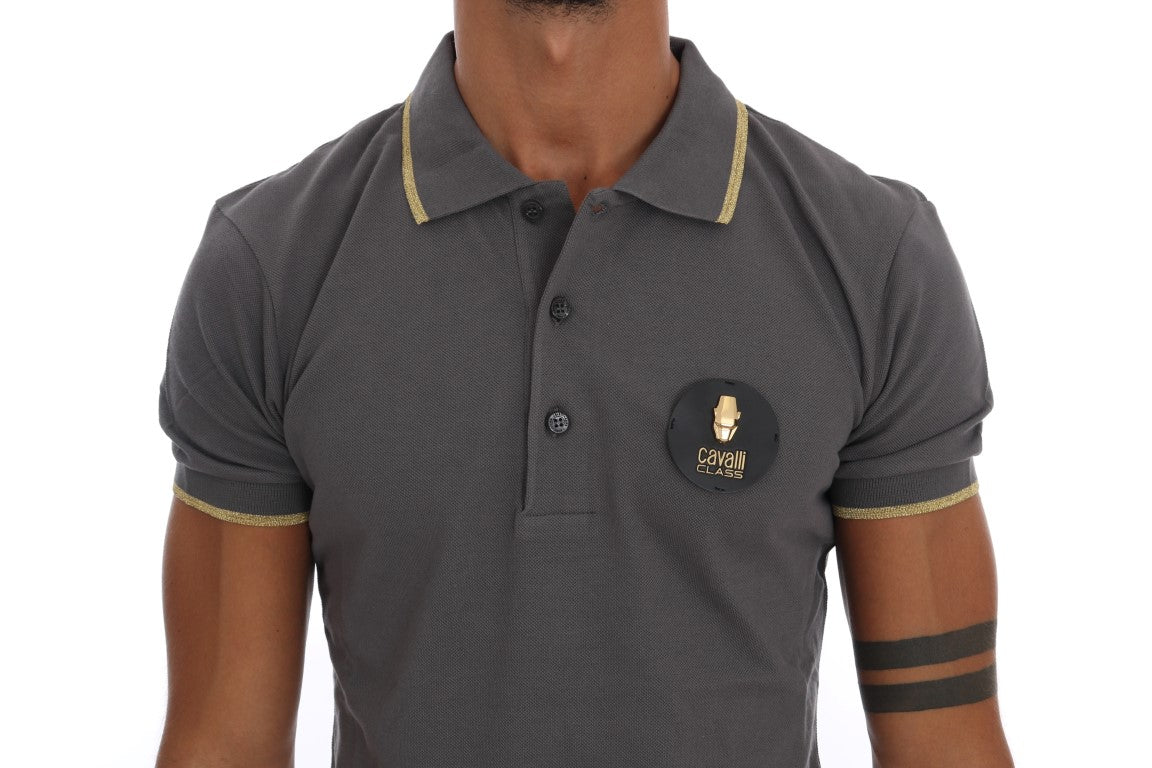 Elegant Grey Cotton Polo Shirt - GLAMHUB BOUTIQUE 