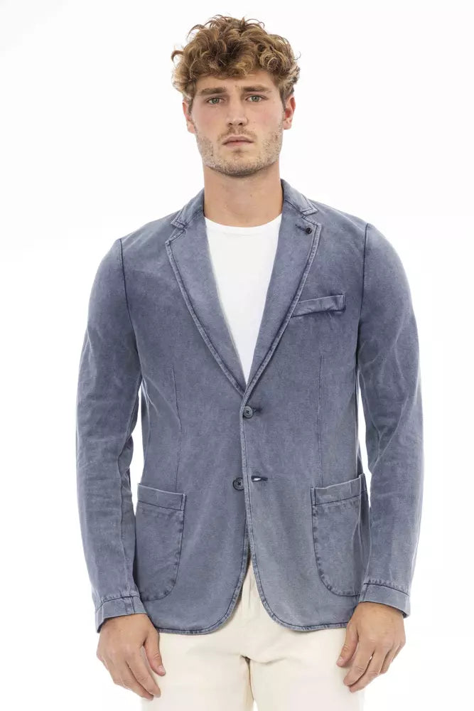 Blue Cotton Mens Blazer - GlamHub Luxury and Icon Brand Clothing