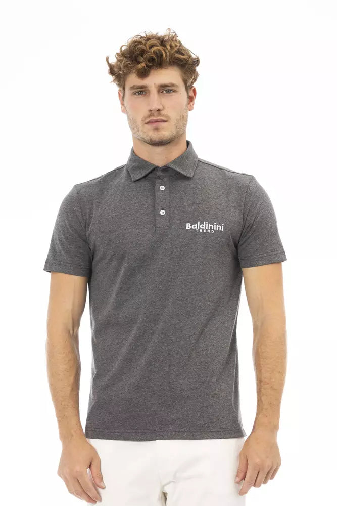 Gray Cotton Men Polo - GlamHub Luxury and Icon Brand Clothing