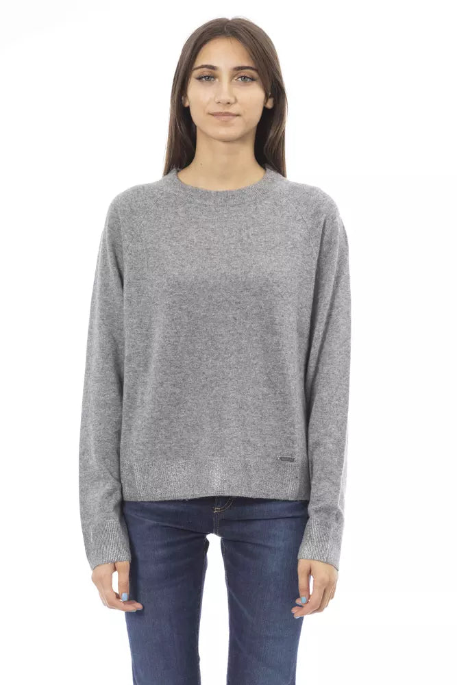 "Gray Wool Women's Sweater" - GlamHub Luxury and Icon Brand Clothing