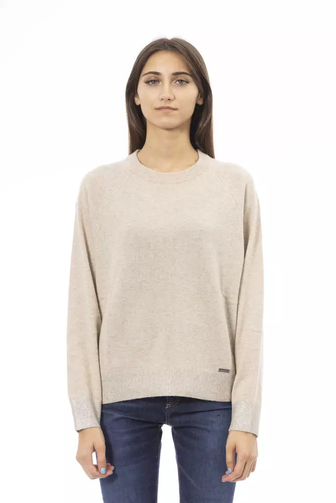 Beige Cashmere Women Sweater - GlamHub Luxury and Icon Brand Clothing