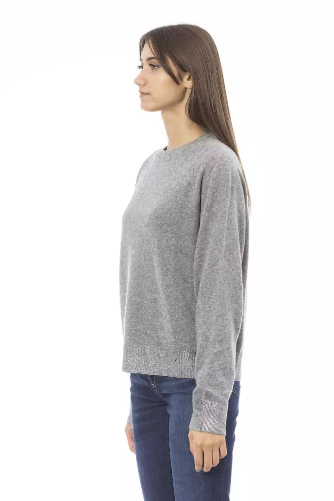 "Gray Wool Women's Sweater" - GlamHub Luxury and Icon Brand Clothing