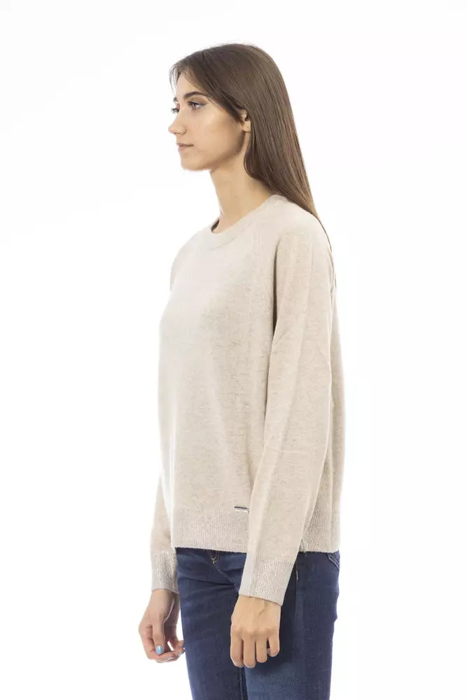 Beige Cashmere Women Sweater - GlamHub Luxury and Icon Brand Clothing