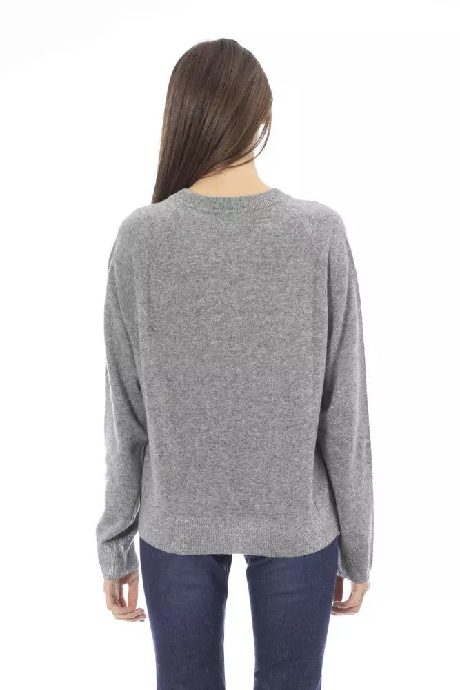 "Gray Wool Women's Sweater" - GlamHub Luxury and Icon Brand Clothing