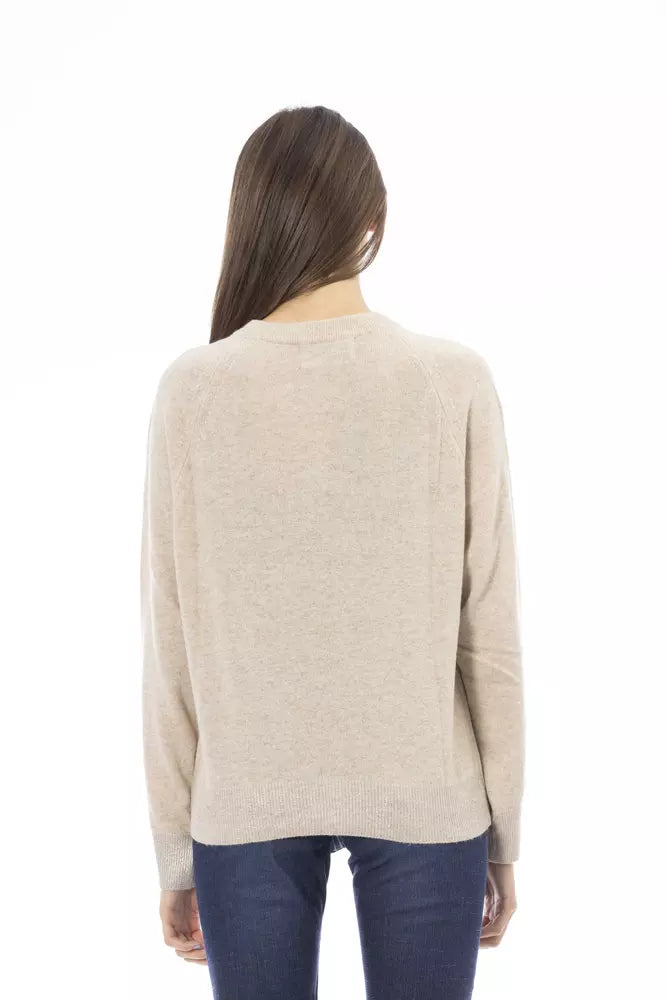 Beige Cashmere Women Sweater - GlamHub Luxury and Icon Brand Clothing