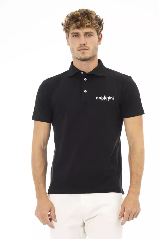 Black Cotton Men Polo Shirt - GlamHub Luxury and Icon Brand Clothing