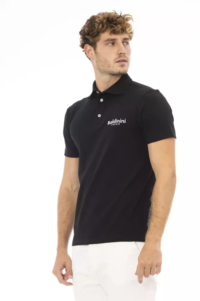 Black Cotton Men Polo Shirt - GlamHub Luxury and Icon Brand Clothing