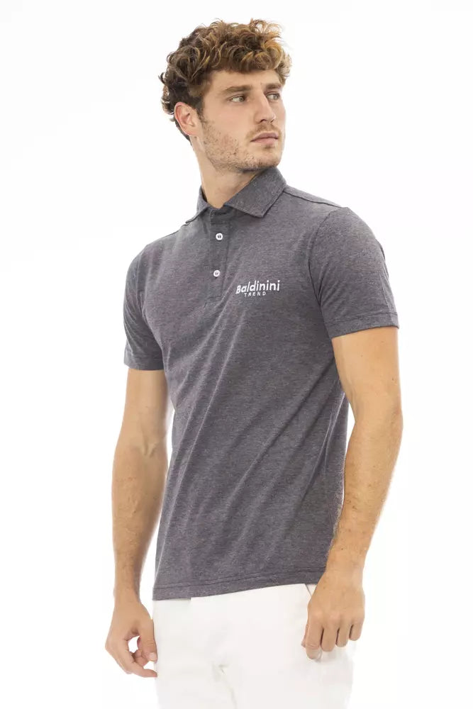 Gray Cotton Men Polo - GlamHub Luxury and Icon Brand Clothing