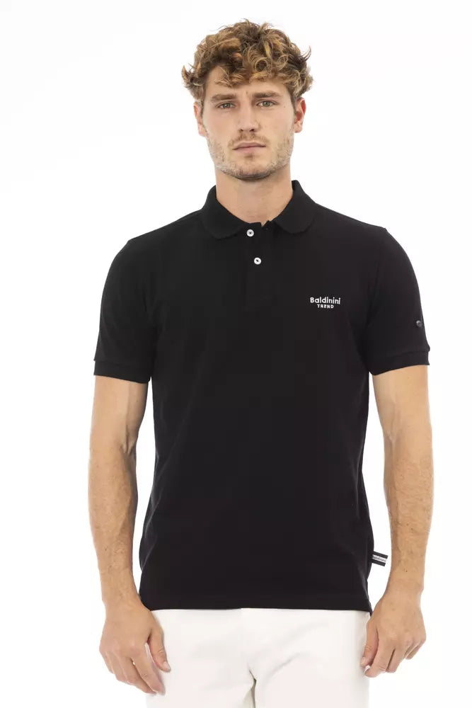 Black Cotton Men Polo Shirt - GlamHub Luxury and Icon Brand Clothing