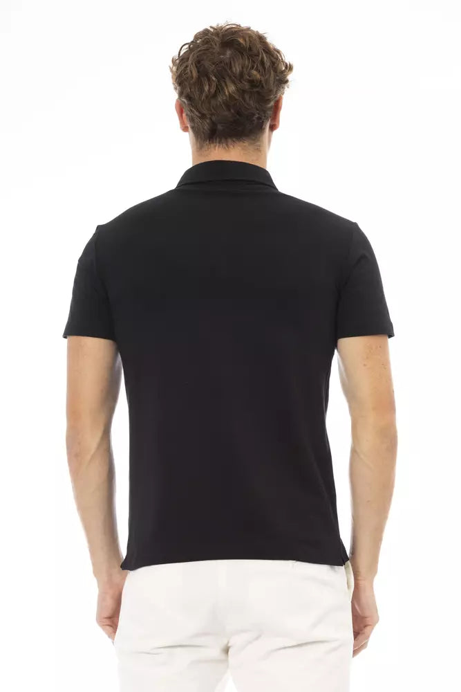 Black Cotton Men Polo Shirt - GlamHub Luxury and Icon Brand Clothing