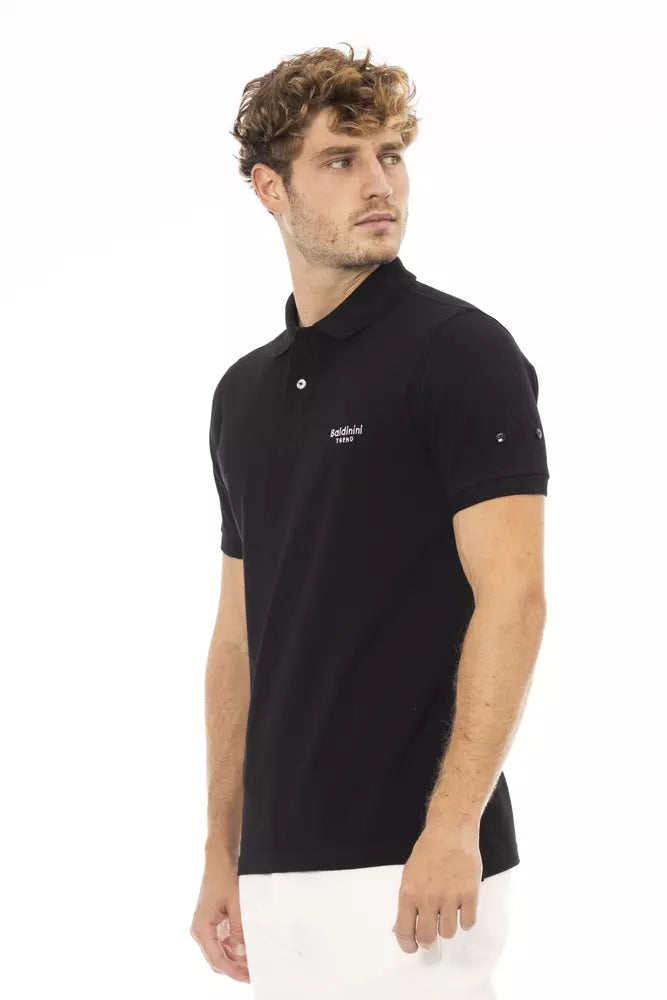 Black Cotton Men Polo Shirt - GlamHub Luxury and Icon Brand Clothing