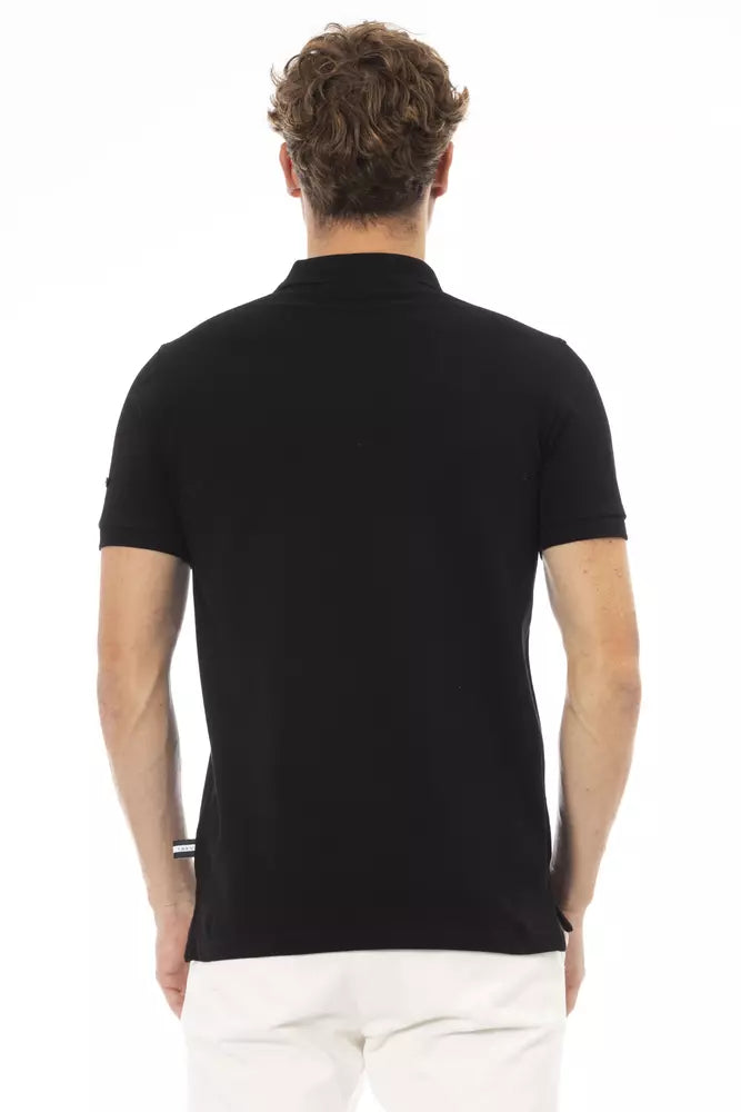 Black Cotton Men Polo Shirt - GlamHub Luxury and Icon Brand Clothing