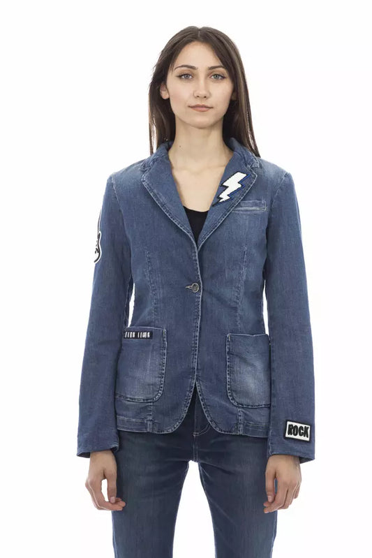 Blue Cotton Women Jacket - GlamHub Luxury and Icon Brand Clothing