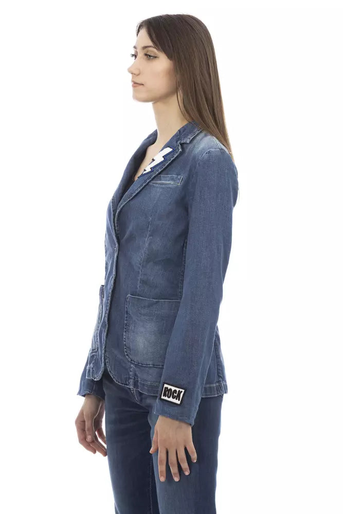 Blue Cotton Women Jacket - GlamHub Luxury and Icon Brand Clothing