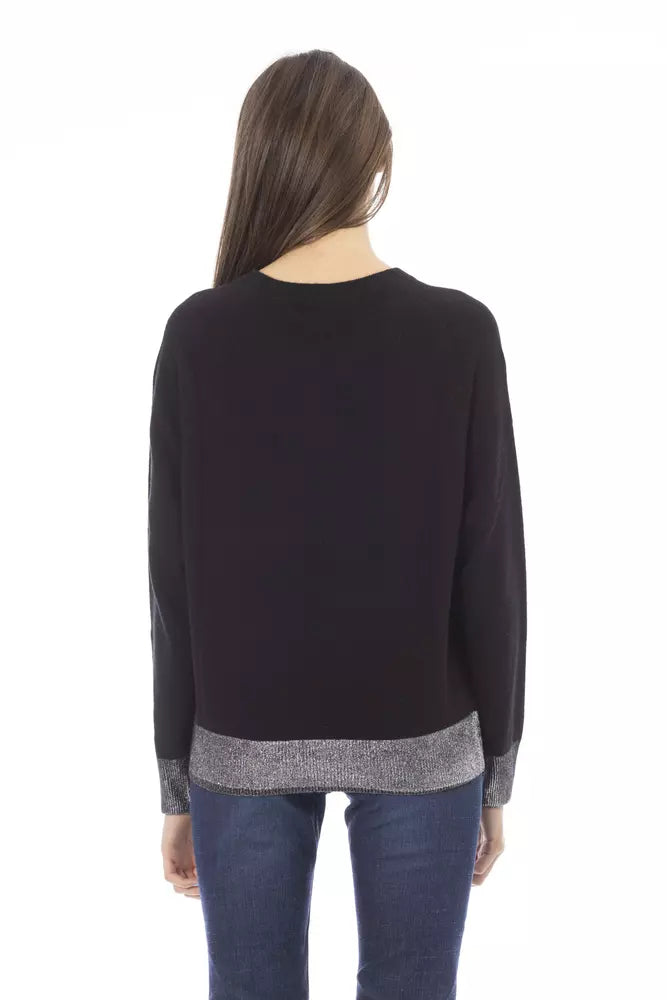 Black Wool Women Sweater - GlamHub Luxury and Icon Brand Clothing