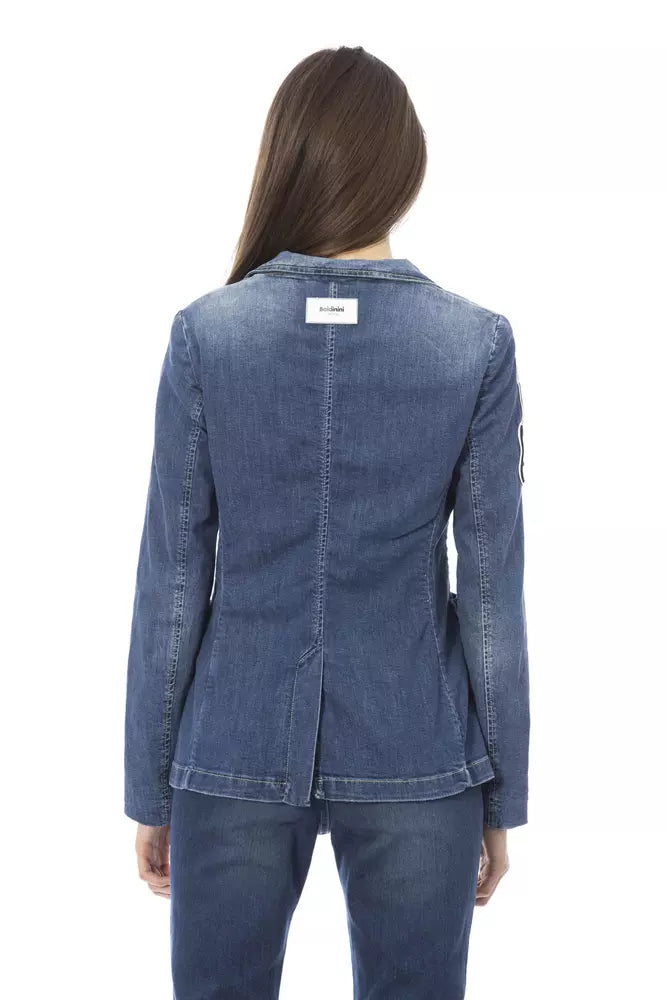 Blue Cotton Women Jacket - GlamHub Luxury and Icon Brand Clothing