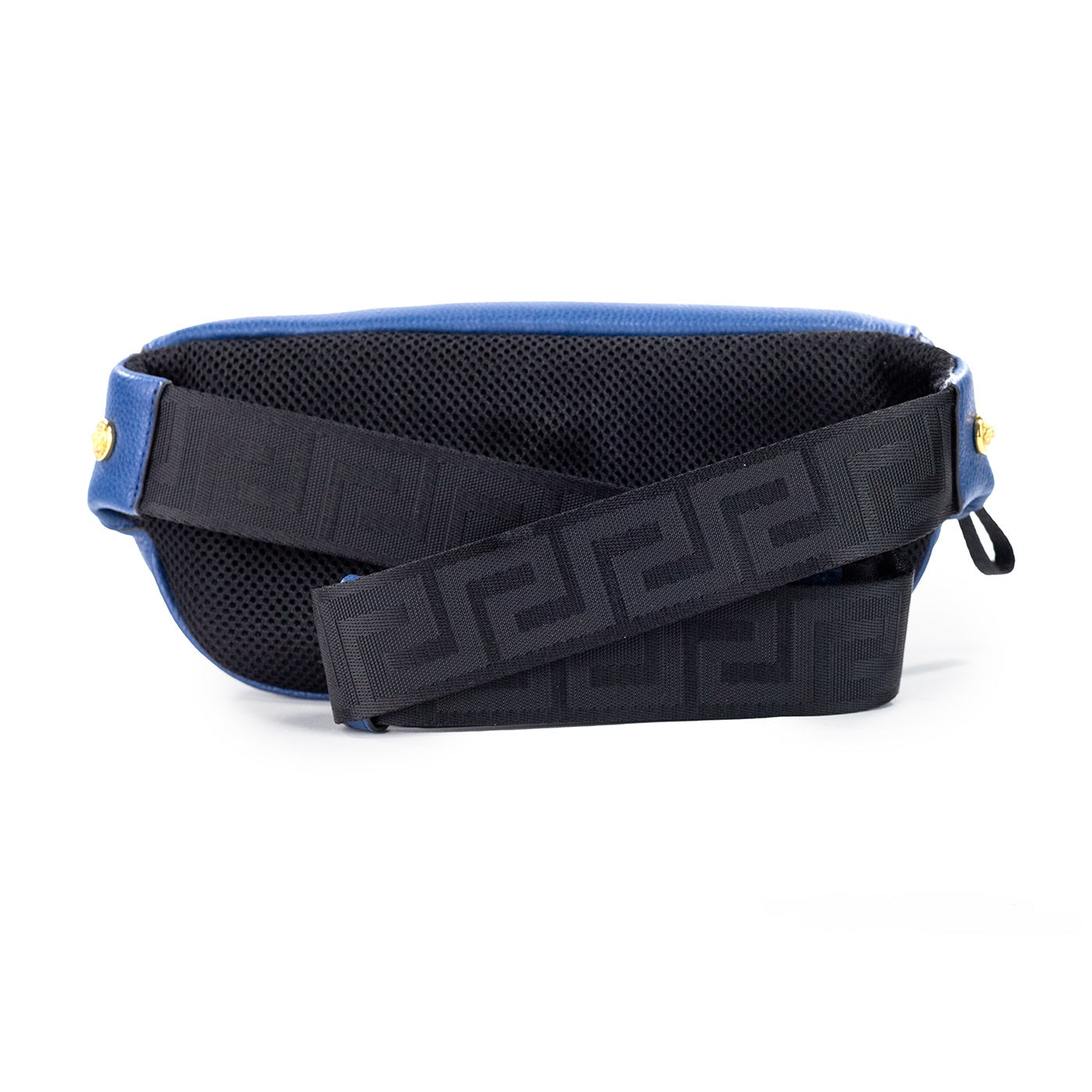 Small Navy Calf Leather Medusa Pendant Fanny Waist Pack Belt Bag - GLAMHUB BOUTIQUE 