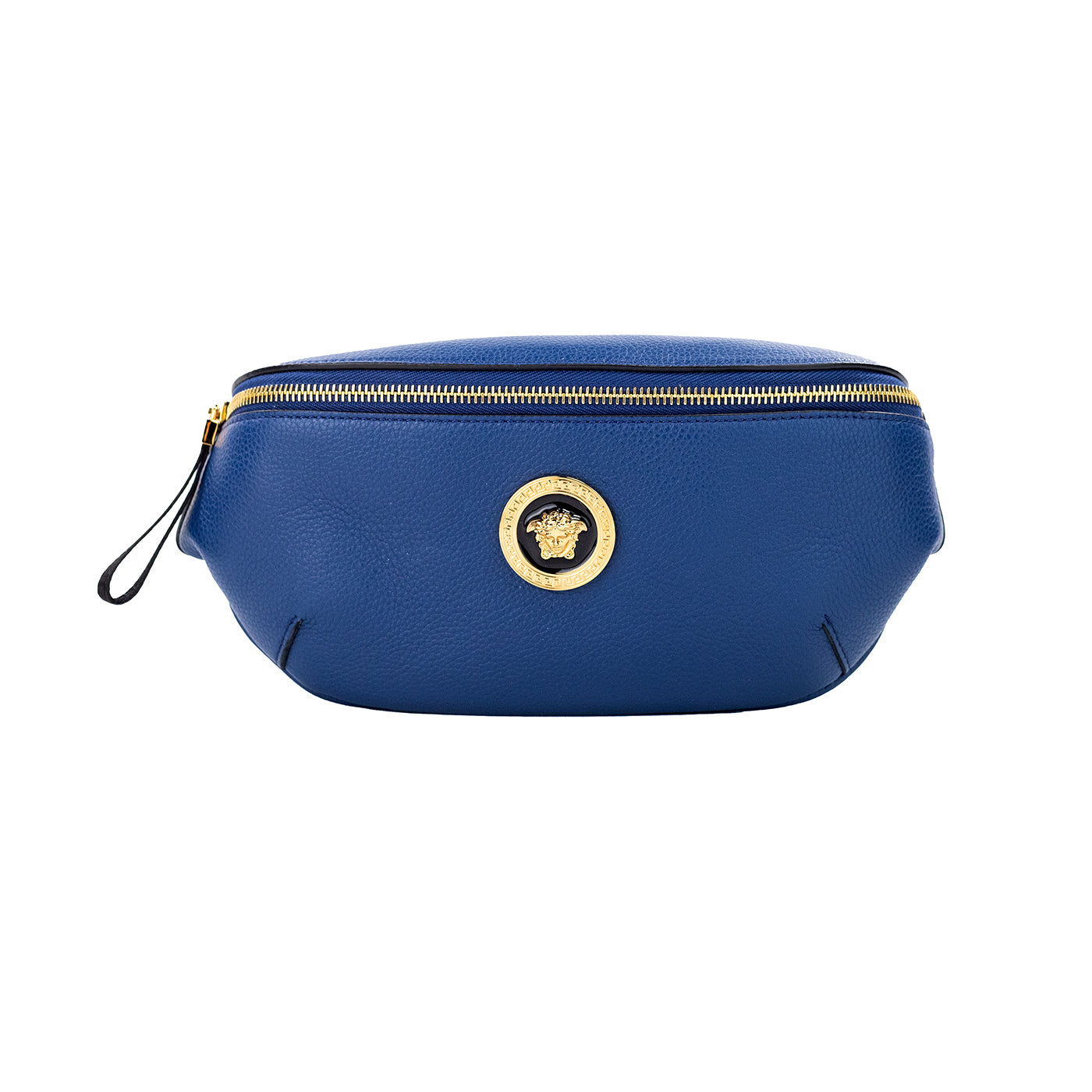 Small Navy Calf Leather Medusa Pendant Fanny Waist Pack Belt Bag - GLAMHUB BOUTIQUE 