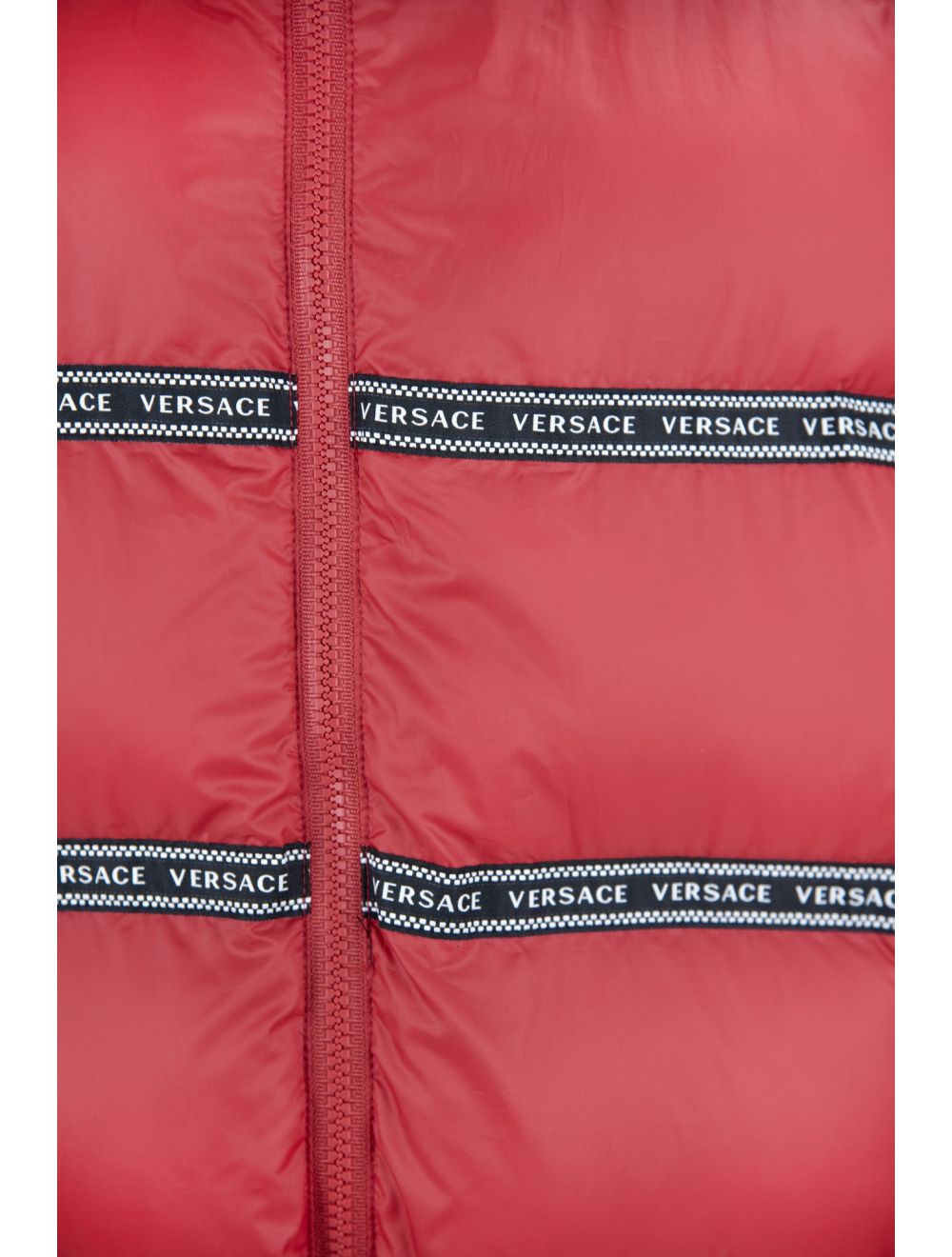 Elegant Red Versace Logo Vest with Detachable Hood - GLAMHUB BOUTIQUE 