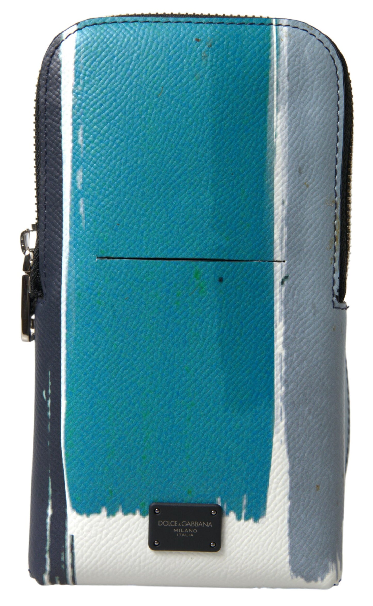 Elegante Crossbody-Telefontasche aus Leder in Blau und Weiß