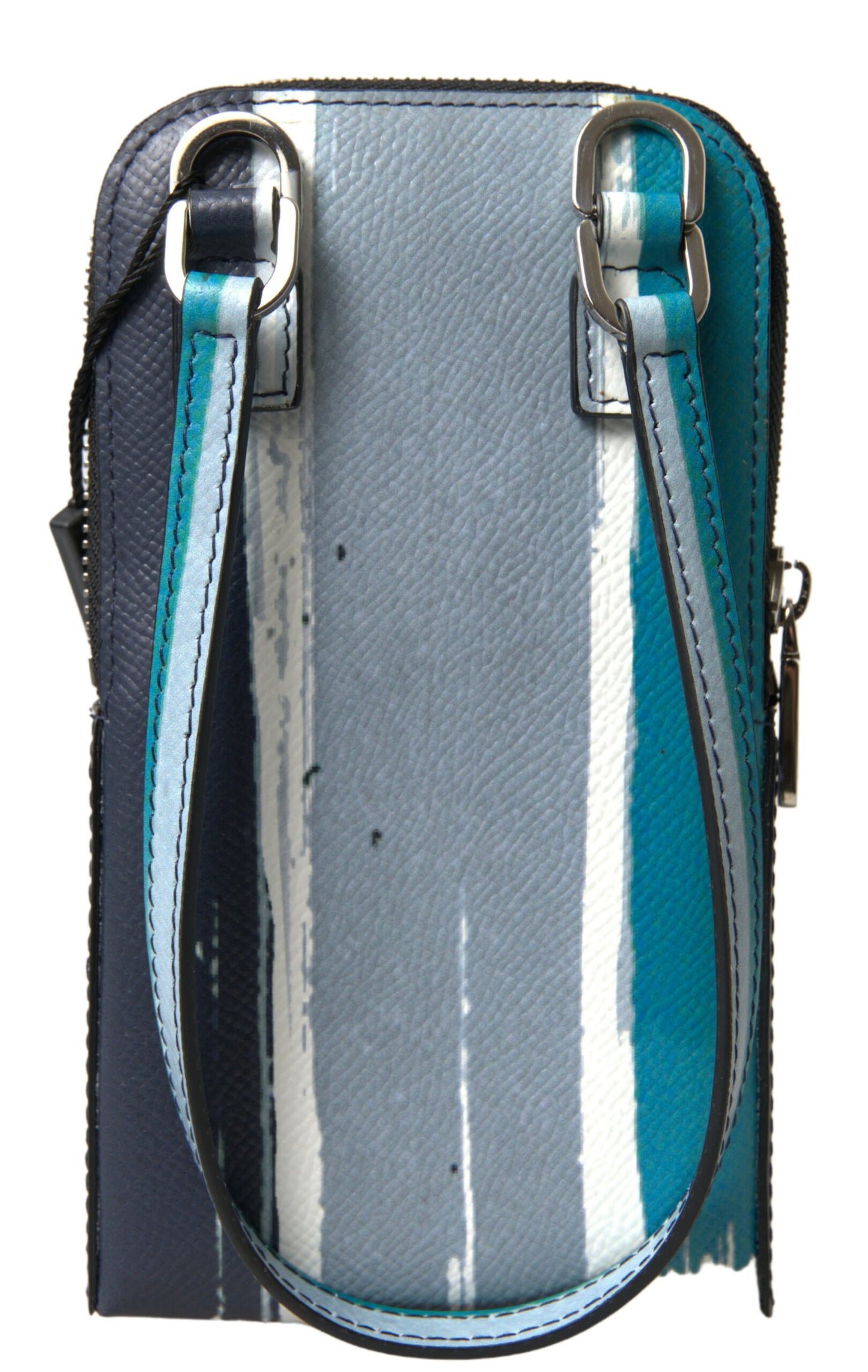 Elegante Crossbody-Telefontasche aus Leder in Blau und Weiß