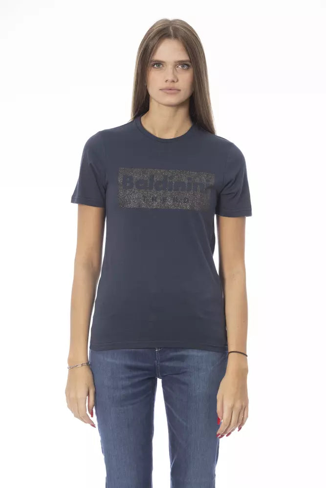 Blue Cotton Women T-Shirt - GlamHub Luxury and Icon Brand Clothing