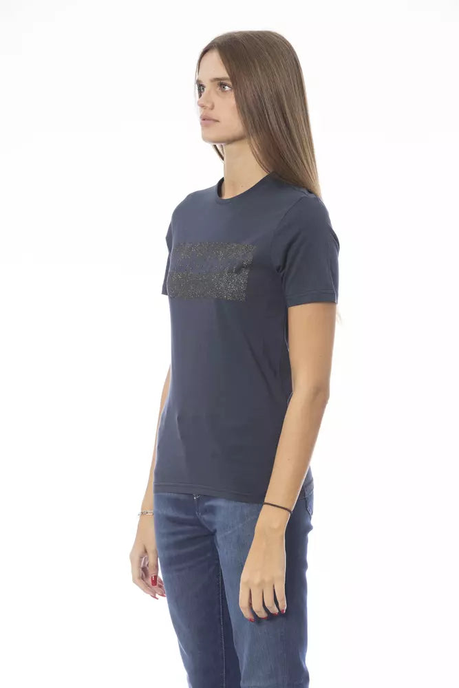 Blue Cotton Women T-Shirt - GlamHub Luxury and Icon Brand Clothing