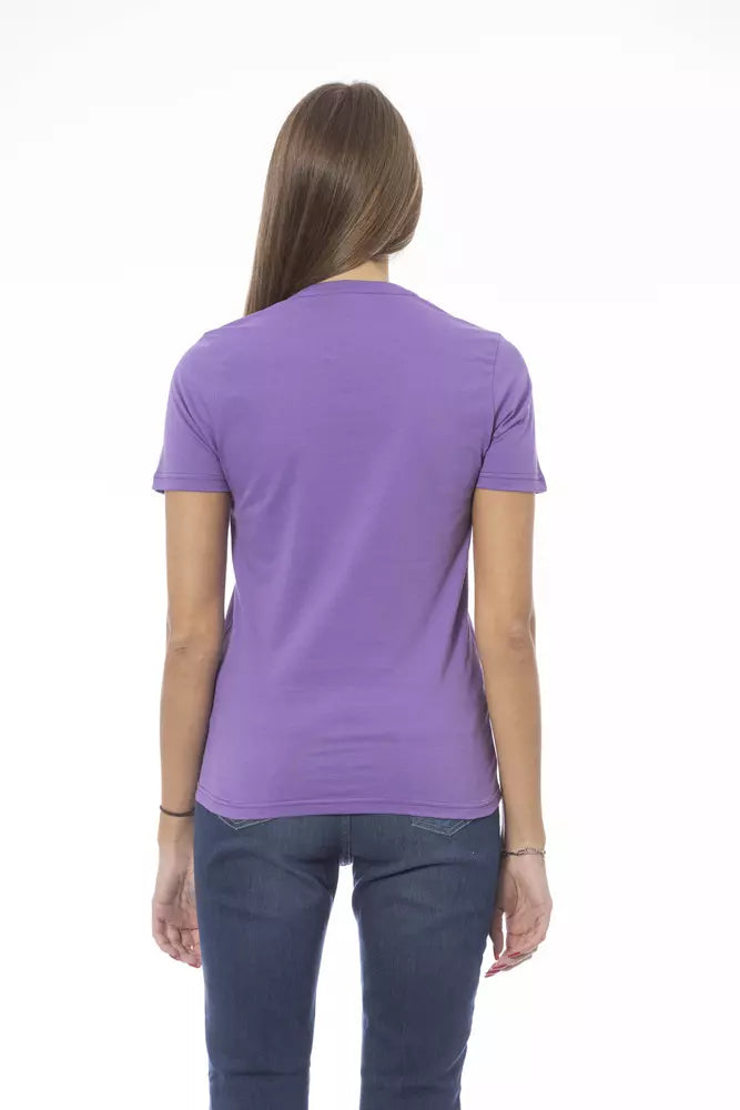 Purple Cotton Women T-Shirt - GlamHub Luxury and Icon Brand Clothing