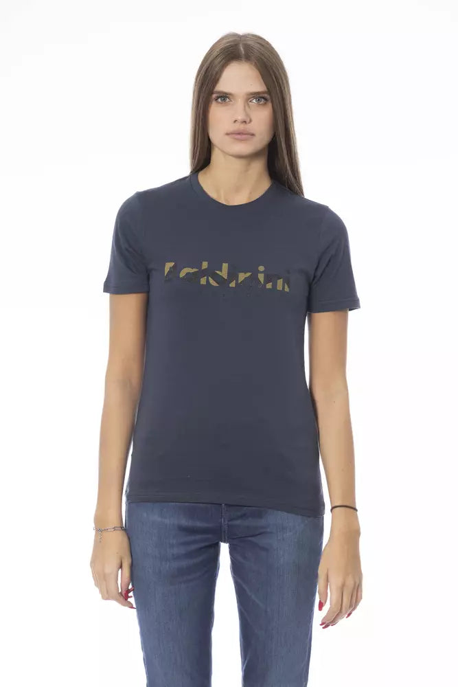 Blue Cotton Women T-Shirt - GlamHub Luxury and Icon Brand Clothing