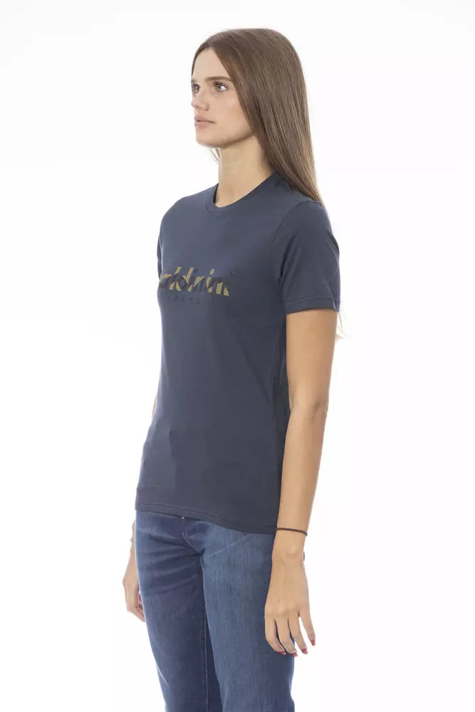 Blue Cotton Women T-Shirt - GlamHub Luxury and Icon Brand Clothing