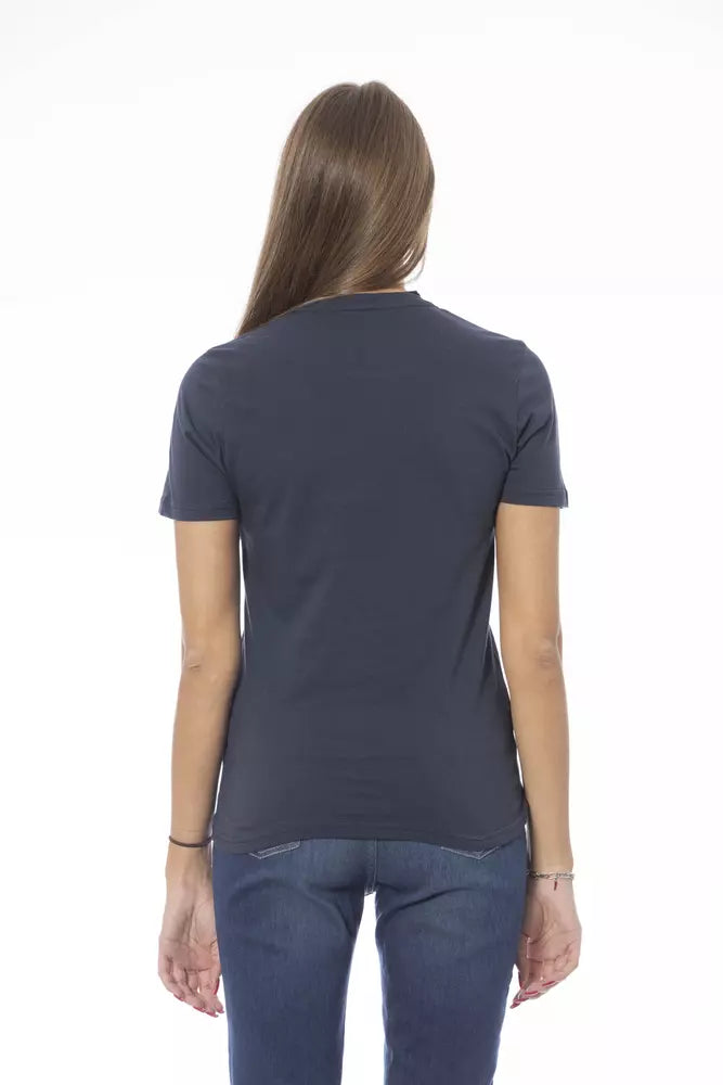 Blue Cotton Women T-Shirt - GlamHub Luxury and Icon Brand Clothing