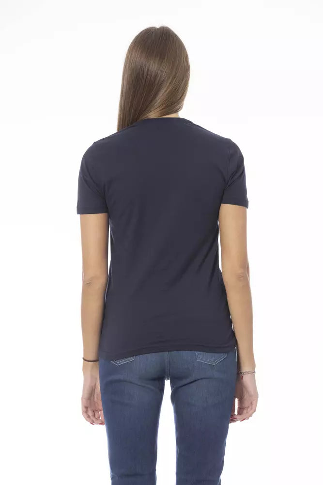 Blue Cotton Women T-Shirt - GlamHub Luxury and Icon Brand Clothing