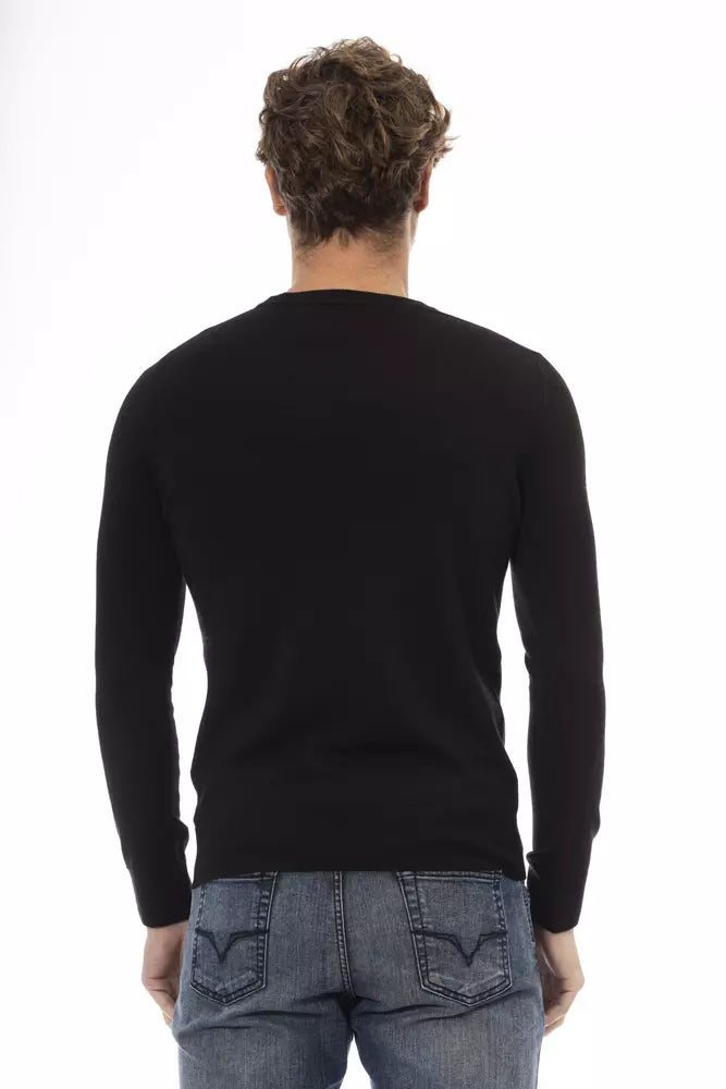 Black Wool Men Sweater - GlamHub Luxury and Icon Brand Clothing