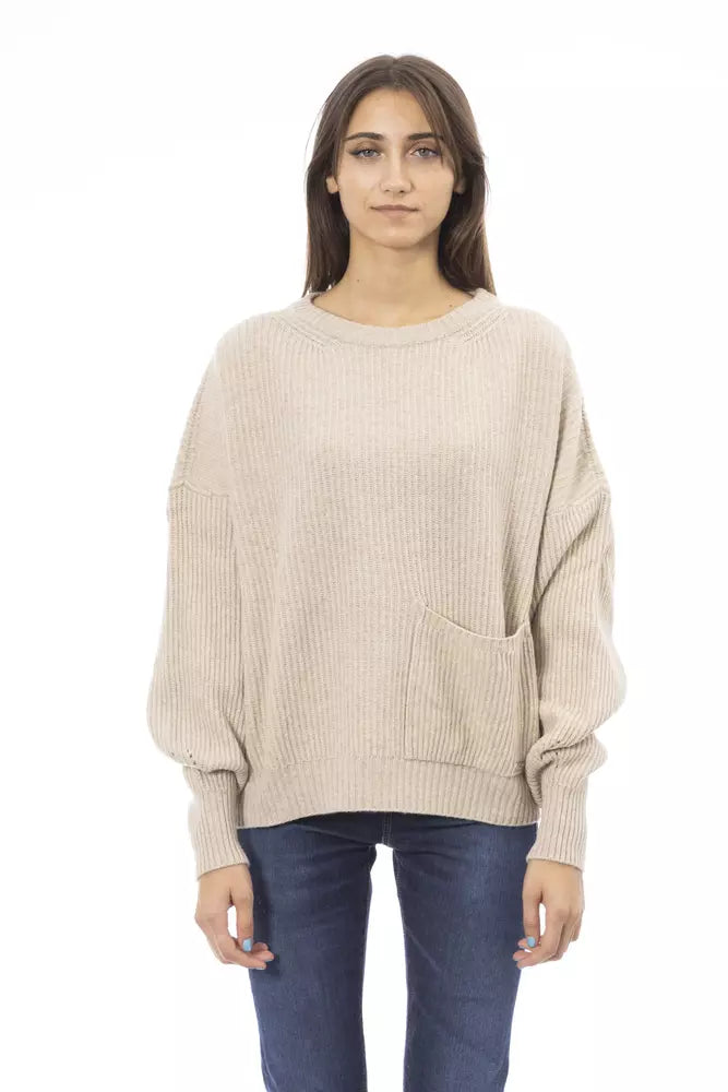 Beige Wool Women Sweater - GlamHub Luxury and Icon Brand Clothing