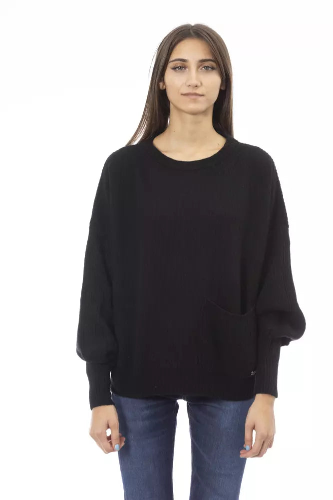 Black Wool Women Sweater - GlamHub Luxury and Icon Brand Clothing