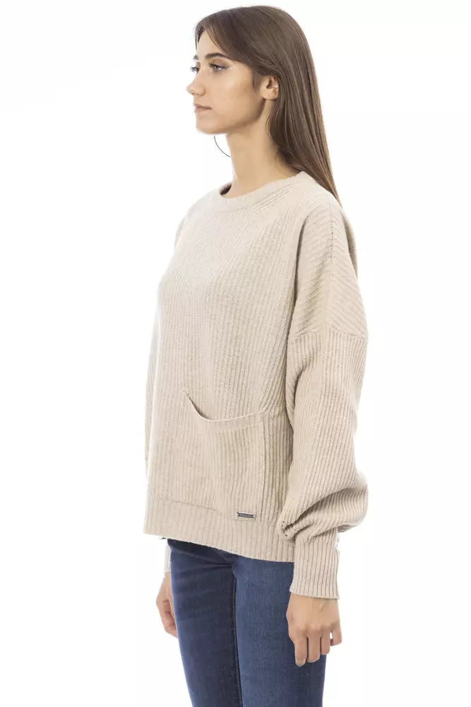 Beige Wool Women Sweater - GlamHub Luxury and Icon Brand Clothing