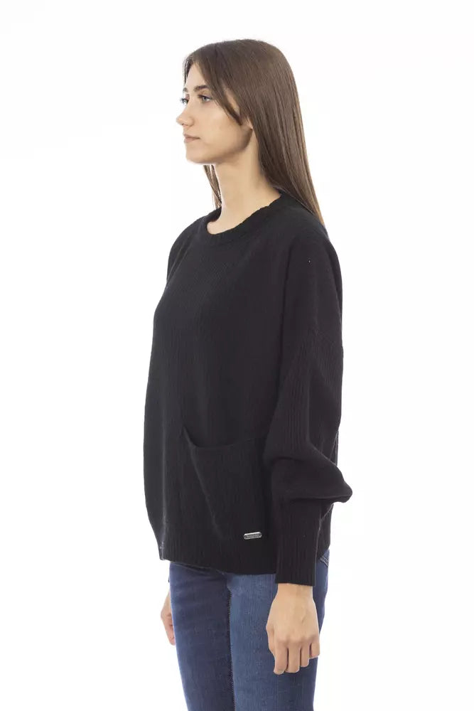 Black Wool Women Sweater - GlamHub Luxury and Icon Brand Clothing