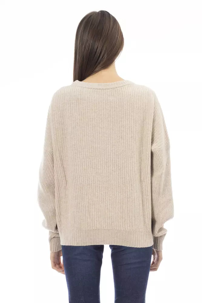 Beige Wool Women Sweater - GlamHub Luxury and Icon Brand Clothing