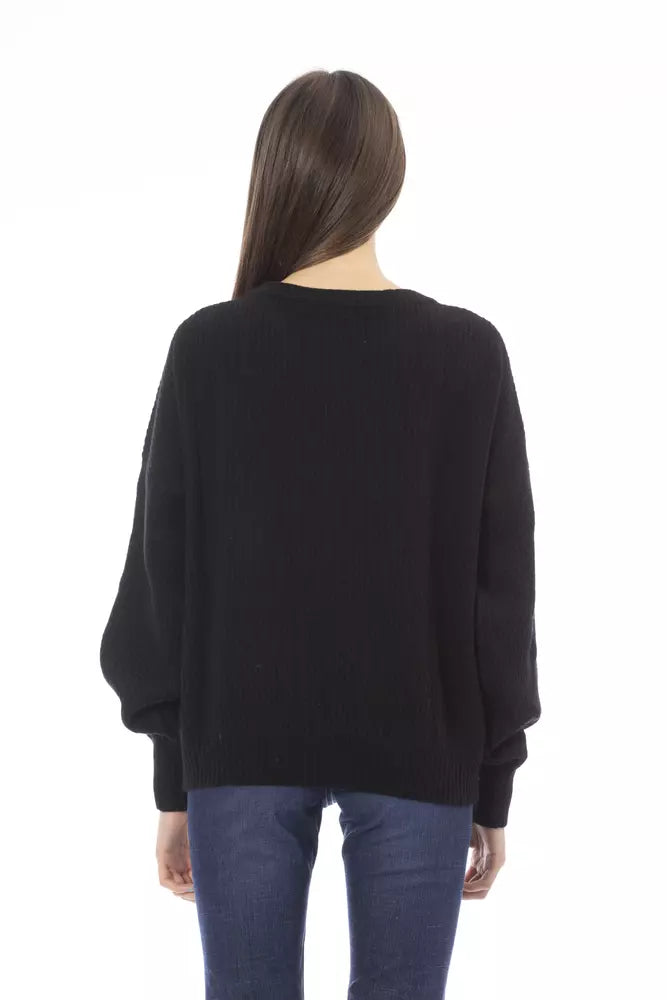 Black Wool Women Sweater - GlamHub Luxury and Icon Brand Clothing