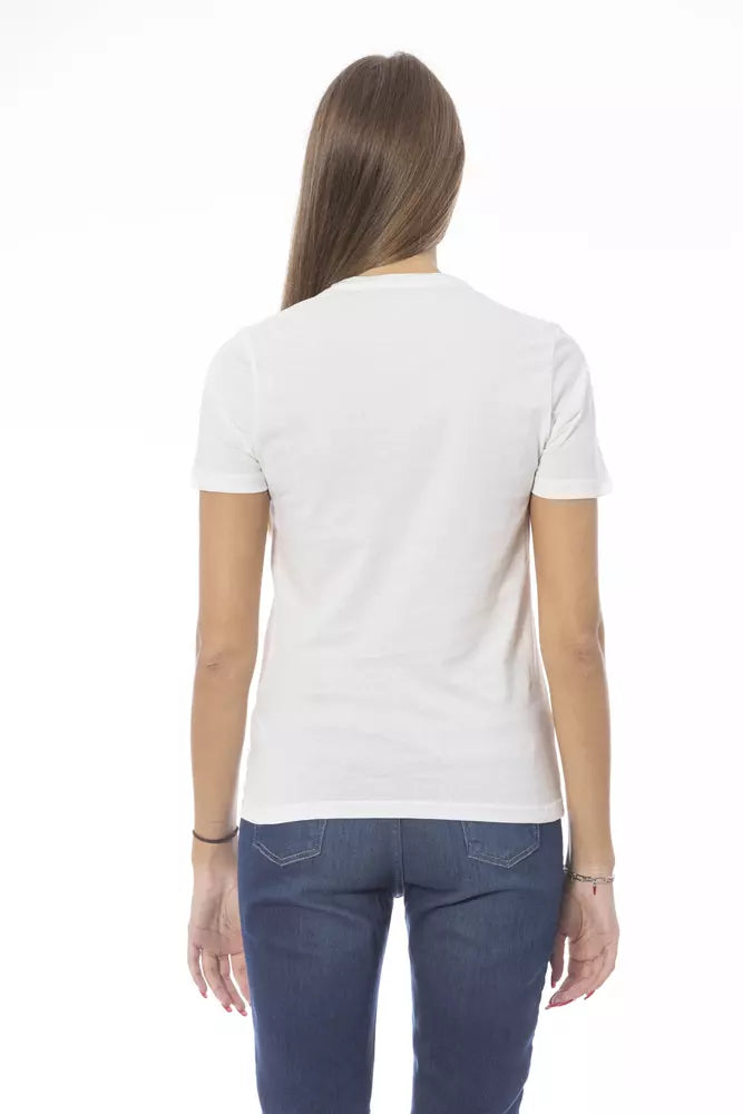 White Cotton Women T-Shirt - GlamHub Luxury and Icon Brand Clothing