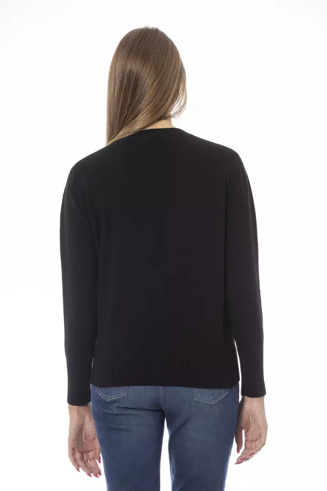 Black Wool Women Sweater - GlamHub Luxury and Icon Brand Clothing