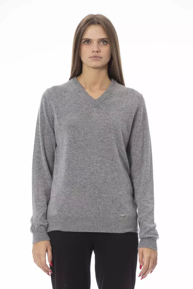 Gray Wool Women Sweater - GlamHub Luxury and Icon Brand Clothing