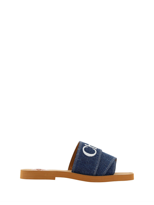 Sumptuous Cotton Woody Slide Sandals in Denim Blue - GLAMHUB BOUTIQUE 