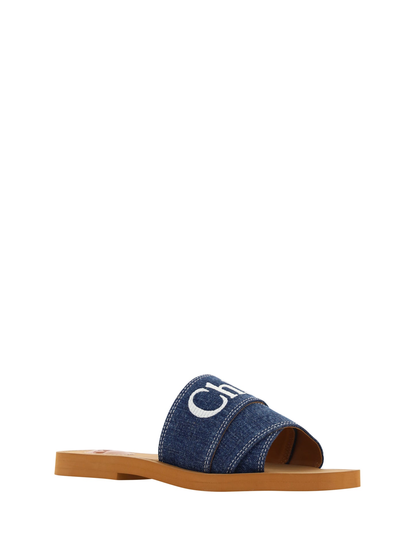 Sumptuous Cotton Woody Slide Sandals in Denim Blue - GLAMHUB BOUTIQUE 