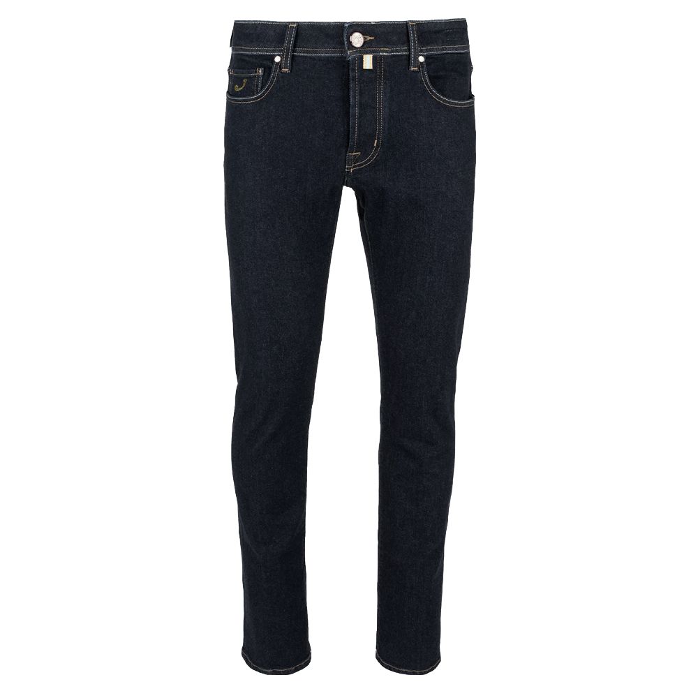 Elegant Slim Fit Dark Blue Designer Jeans - GlamHub Luxury and Icon Brand Clothing