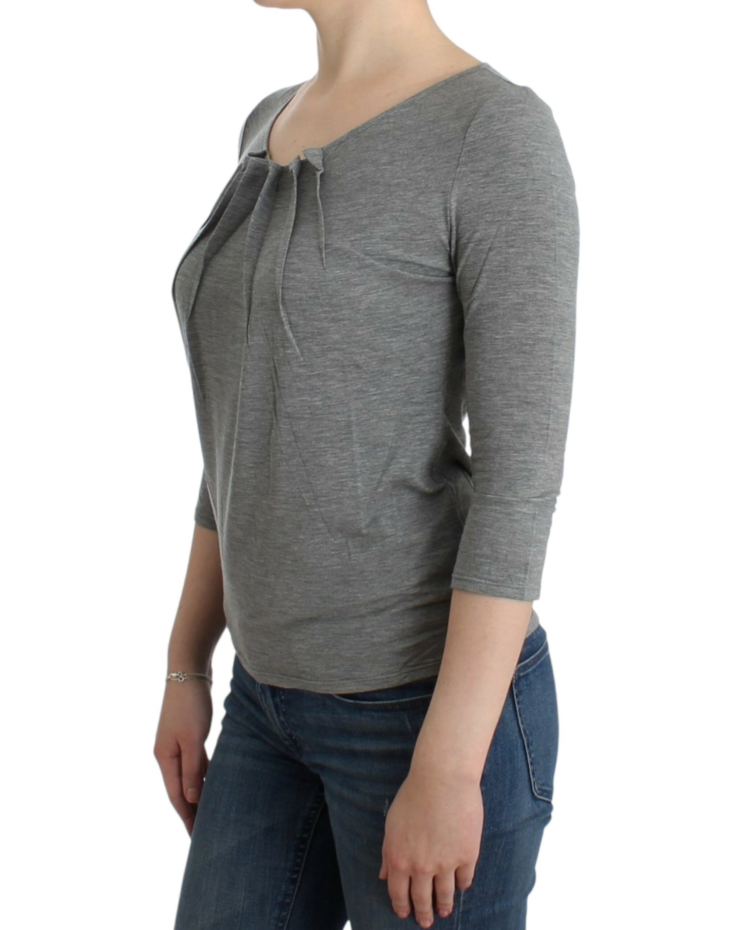 Elegant Gray Cashmere-Blend Jumper - GLAMHUB BOUTIQUE 