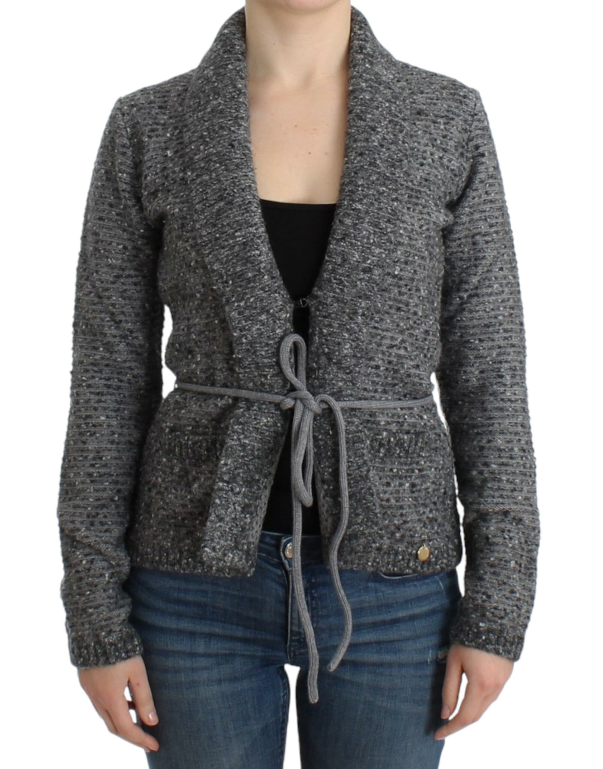 Elegant Gray Wool Blend Cardigan - GLAMHUB BOUTIQUE 